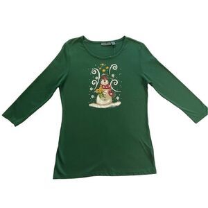 JASON MAXWELL WOMEN’S Petite Small FROSTY SWIRL SNOWMAN LONG SLEEVE TEE